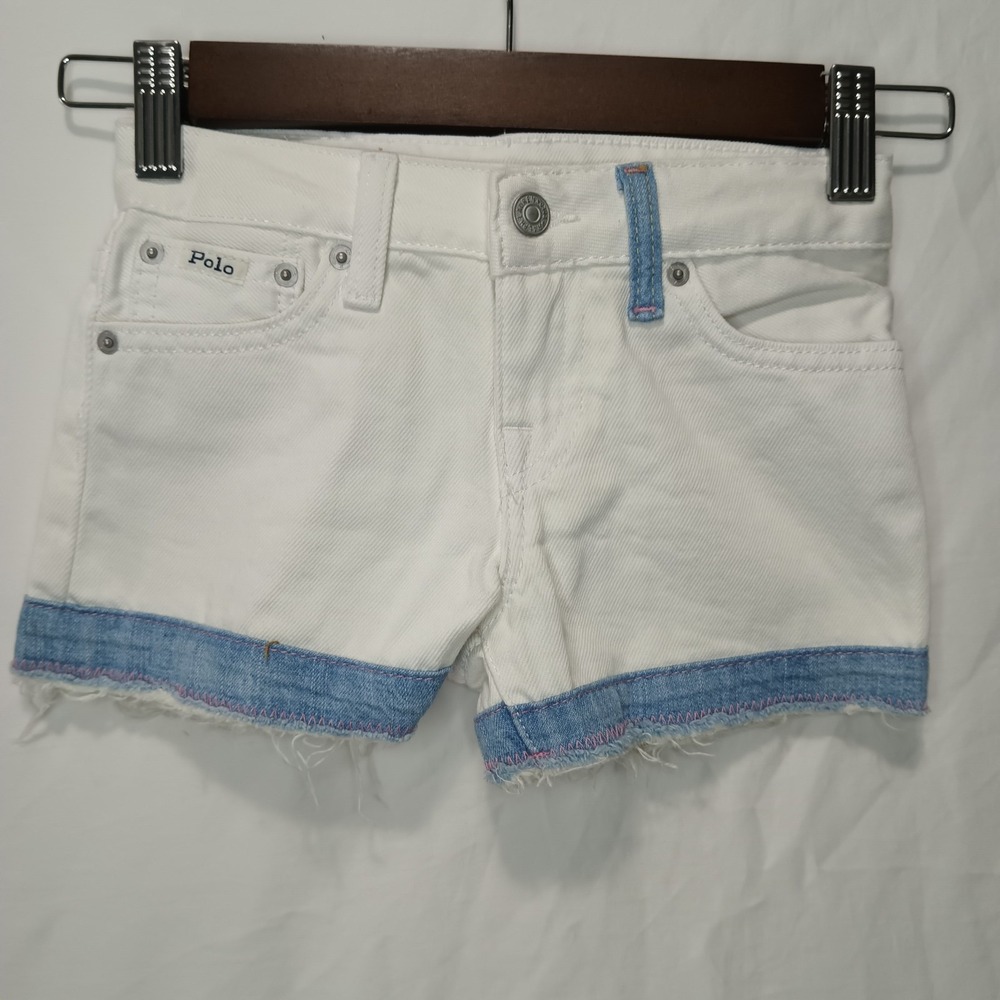 Polo Ralph Lauren Girls White Shorts With Denim Trim. Size 6.